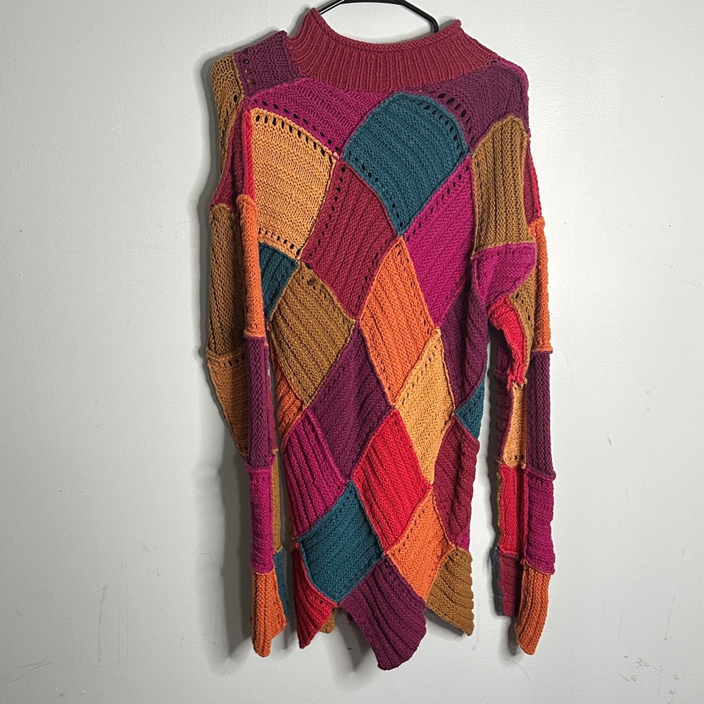 Multicolor Patchwork Turtleneck Sweater - image 2